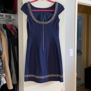 Lily Pulitzer navy shift dress gold detail